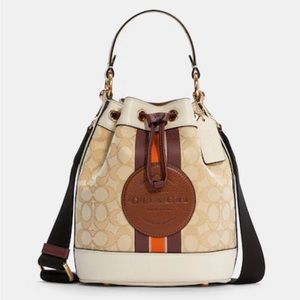 Dempsey Bucket Bag 19 In Signature Jacquard With Stripe And Coach Patch